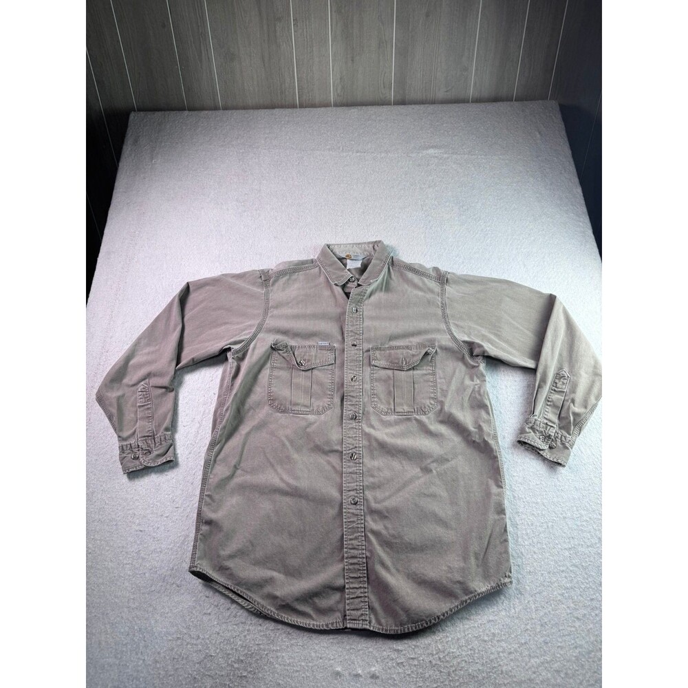 Carhartt Men's Khaki Green Long Sleeve Button-Down Shirt Relaxed Fit Size L